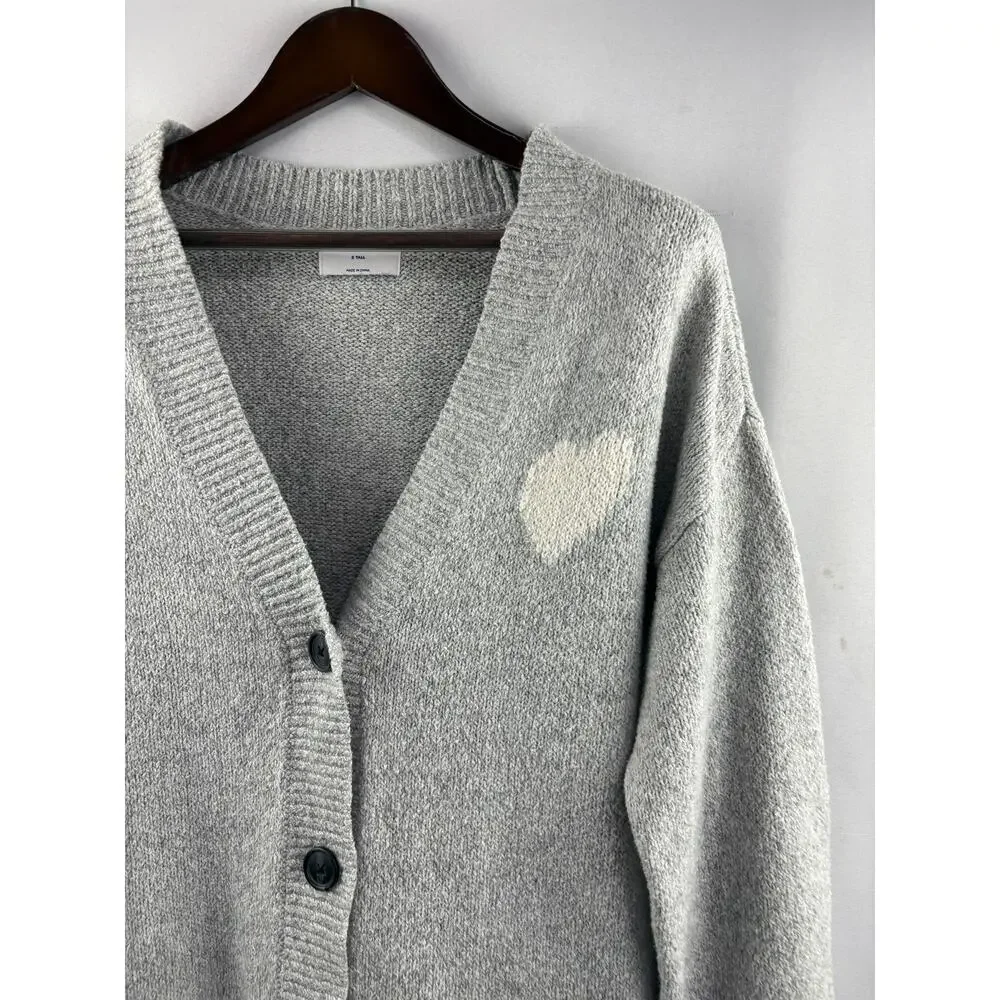Women’s Old Navy Small Tall Light Gray Cardigan w/ White Heart